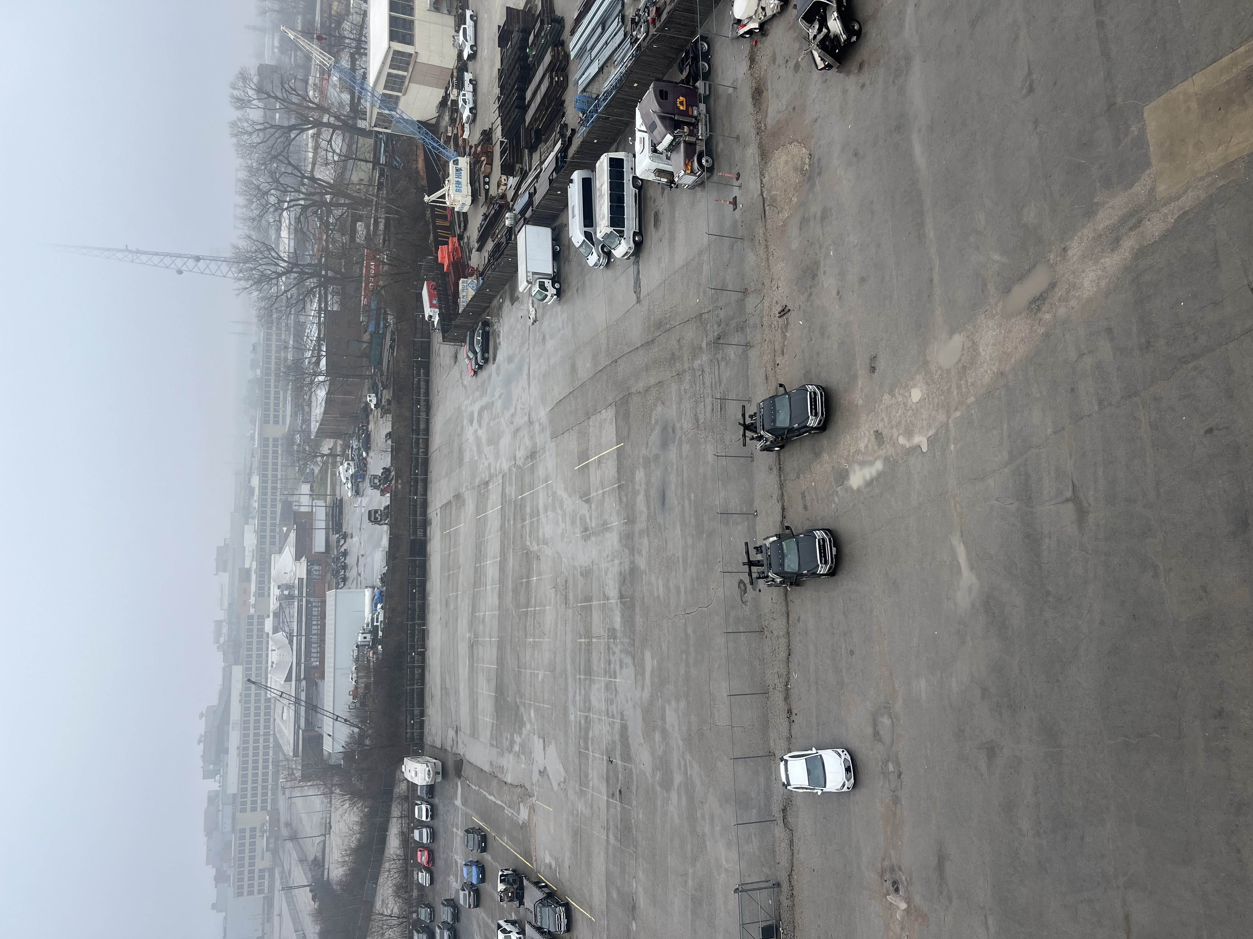 Aerial view of secured outdoor vehicle storage lot